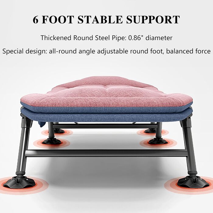 Розкладне кемпінгове ліжко-шезлонг XXL посилене, регульована спинка, компактне польове ліжко для відпочинку на природі та вдома (Рожеве)