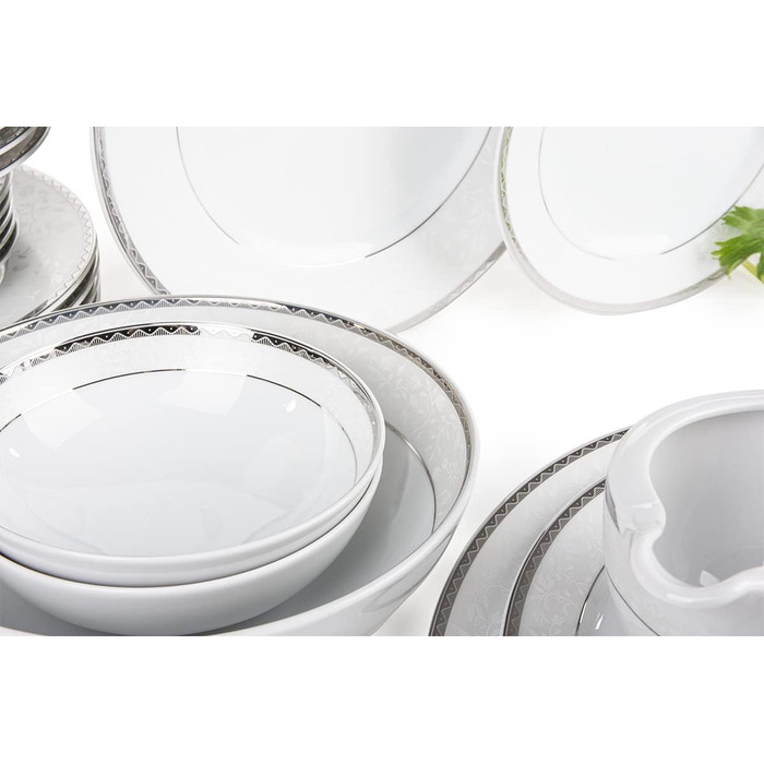 Набір посуду Konsimo Combi на 6 персон Набір тарілок AMELIA Modern 18 предметів - Столовий сервіз і набори посуду - Комбінований столовий сервіз на 6 персон - Сімейний столовий сервіз - Столовий посуд (платина, 25 ШТУК)