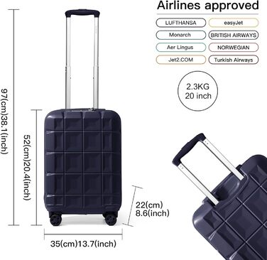 KONO Набір валіз 4 в 1: велика, середня, маленька та beauty case. Сучасний дизайн, ABS пластик, TSA замок, 4 колеса, темно-синій колір.