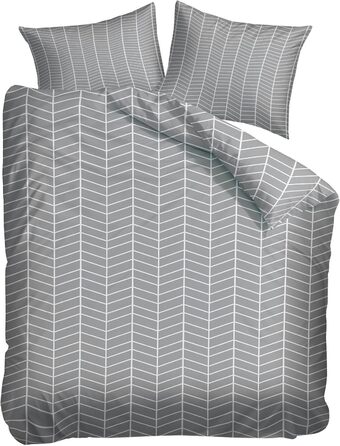 Сіра постільна білизна 180x200 см з геометричним дизайном, двостороння, з м'якої мікрофібри, для алергіків, 3 частини (1 ковдра + 2 подушки), з блискавкою, сучасний дизайн