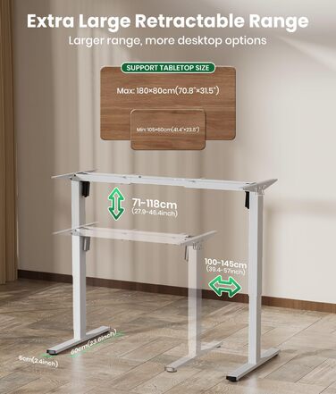 Електричний стіл з регулюванням висоти, білий. Стільниця з USB-C, пам'ять, 2 гачки. Міцний, з двома моторами
