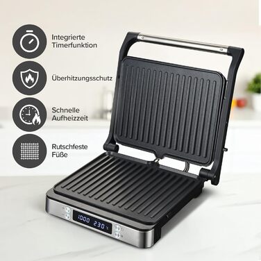 Olvy Sandwichmaker XXL: Цифровий контактний гриль 3-в-1 з антипригарним покриттям, регульована температура, таймер, велика поверхня приготування, Cool-Touch ручка, покриття без PFAS