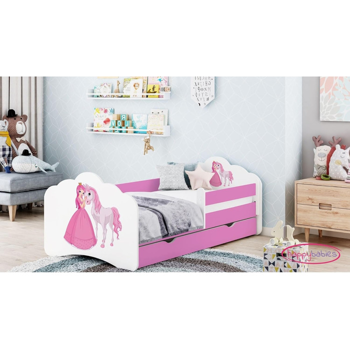 Дитяче ліжко Happy Babies MOBI 160 x 80 Ліжко для дитячої кімнати з матрацом 80x160 Молодіжне ліжко із захистом від падіння та зберіганням для дівчаток (M03)