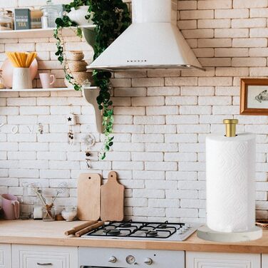 Тримач для паперових рушників на стільницю з мармуровою підставкою для кухні та ванної кімнати, білий/золотий