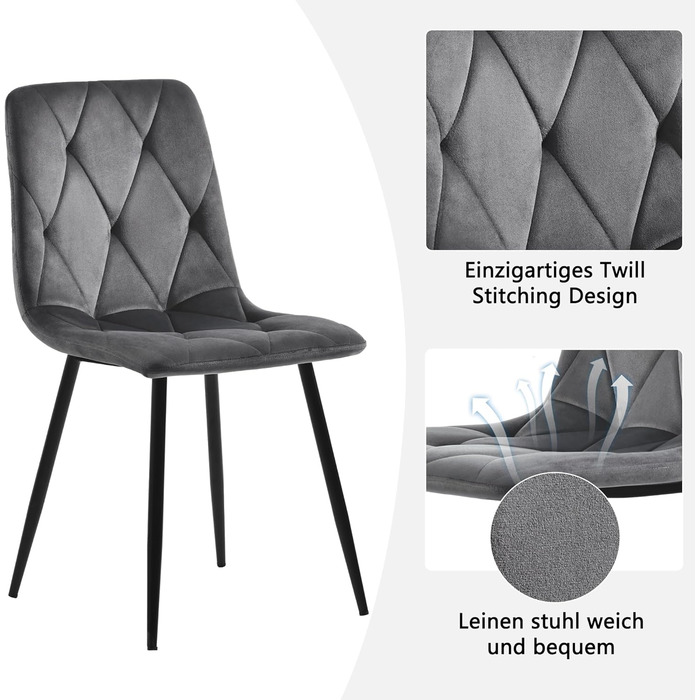 KUAKE Комплект обідньої групи: стіл 117x68 см та 4 стільці. Сучасний прямокутний обідній стіл та комплект стільців для кухні. Тканина темно-сірого кольору, чорні ніжки.