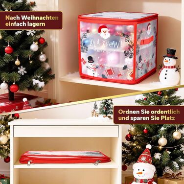 Коробка для прикрас на ялинку з 64 відділеннями, з різдвяним Дідом Морозом, з регульованими перегородками та 2 застібками-блискавками (1 шт.)