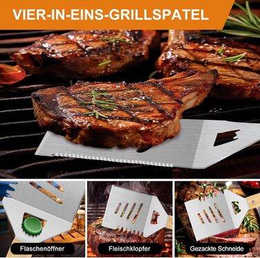 Набір барбекю Papa Geschenke: 4 шт. з нержавіючої сталі, аксесуари для гриля, подарунок для чоловіків, день народження, преміум-якість, набір інструментів для гриля в кейсі для саду та кемпінгу