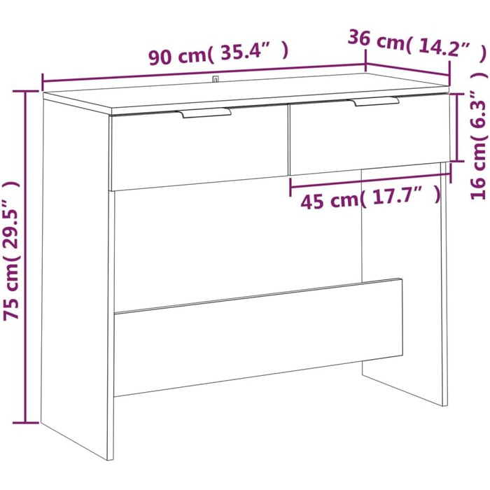 Консольний столик з 2 шухлядами, білий, 90x36x75см, інженерне дерево