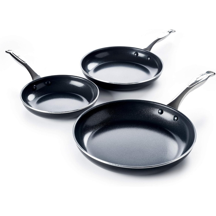 Набір сковорідок GreenPan Brussels з антипригарним покриттям, 2 шт. (24 см & 28 см), не містить PFAS, нержавіюча сталь, індукційні, для духовки, чорний