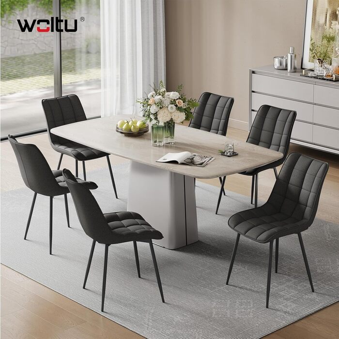 Стільці для їдальні WOLTU, 2 шт., для вітальні, кухні, їдальні, м'які з підлокітниками, сидіння з льону, металеві ніжки, до 150 кг, темно-сірий