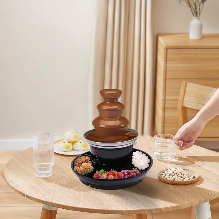 Шоколадний фонтан 3-ярусний, з нержавіючої сталі, 40W, з підсвічуванням та підсвічуванням, для свят та сімейних заходів (чорний)