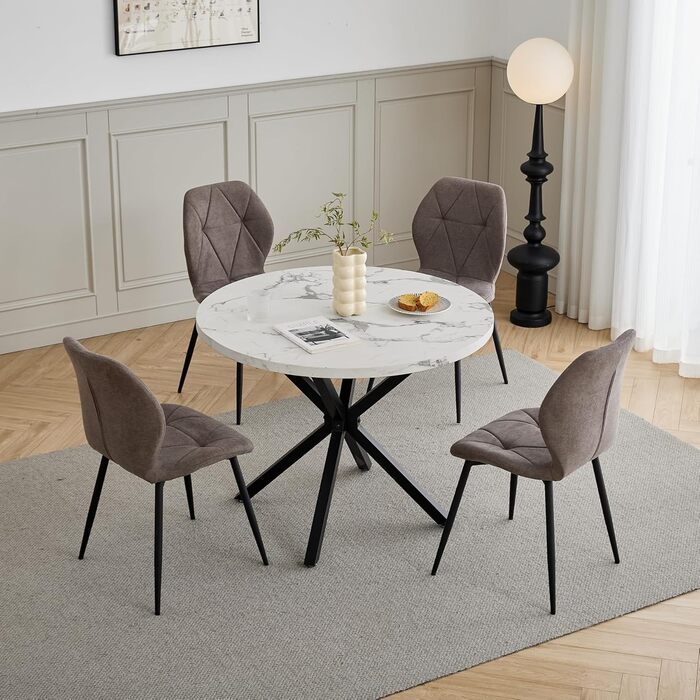 Набір з 6-ти м'яких кухонних стільців GrandCA HOME в скандинавському стилі з металевими ніжками та ромбовими подушками (колір: коричневий)