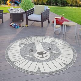 Дитячий килим для дитячої кімнати Дитячий круглий ігровий килим 3D Look Lion Grey, Розмір Ø 120 см Круглий