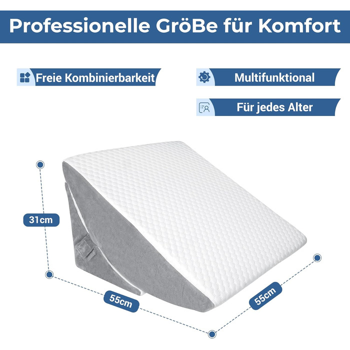 Регульована ортопедична подушка-клин з валком для шиї, подушка для читання та підтримки спини з пінополіуретану високої щільності для ліжка та дивана