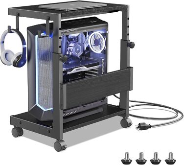 Регульована підставка для комп'ютера Tower, чорна, 44x30x44-59.5 см з ATX корпусом та місцем для зберігання