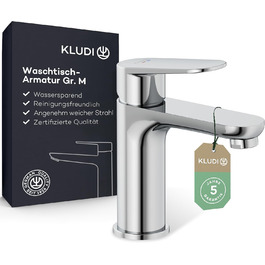 Змішувач для ванної кімнати KLUDI-X1, висота виливу 95 мм, водозберігаючий, розмір M, керамічний картридж, хром, з підключувальними шлангами