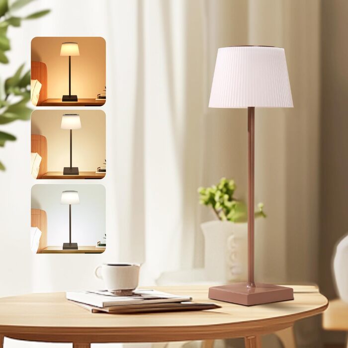 Aigostar LED акумуляторна настільна лампа бездротова, торшер з сенсорним керуванням, 3 режими кольору, IP54 вологостійка, для дому та саду (темно-коричнева)