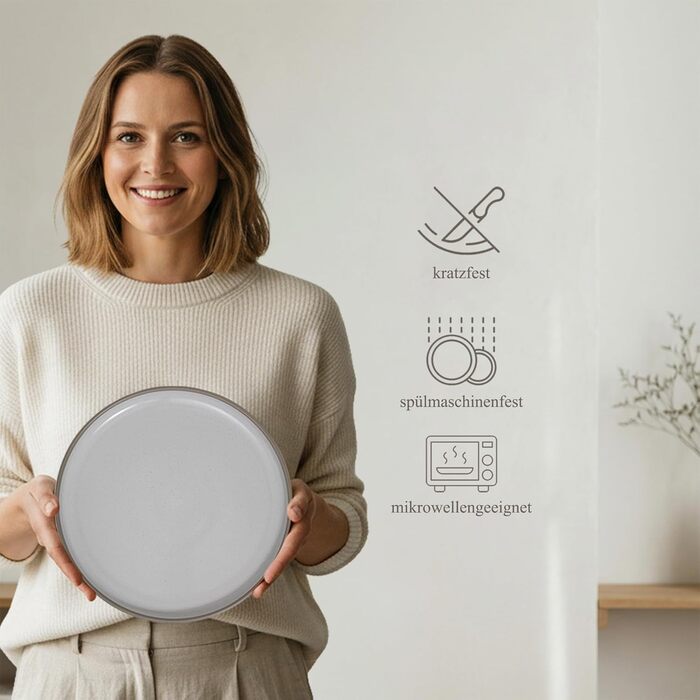 Набір посуду Hausfelder для 8 осіб (32 елементи) – сервіз з тарілок, мисок та чашок, кераміка, бежевий (Nordic Sand), стійкий до миття в посудомийній машині