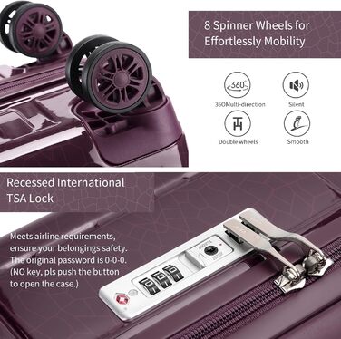 Набір валіз Sea Choice: 3 валізи (55/65/75 см) + косметичка, жорсткий корпус, TSA-замок, колір м'ятно-зелений