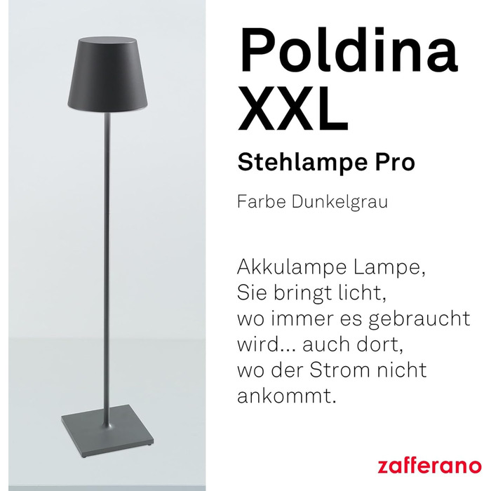 Zafferano Poldina XXL: Бездротова LED-стійка лампа з регулюванням висоти, диммер, 69-150 см, для дому та саду (темно-сірий)