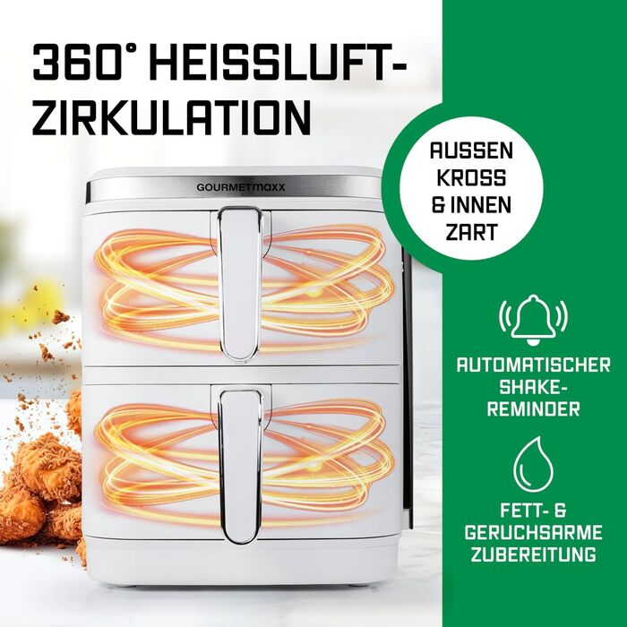 Фритюрниця повітряна GOURMETmaxx з 2 камерами, 10 л (2x 5л), вертикальна, з сенсорним дисплеєм