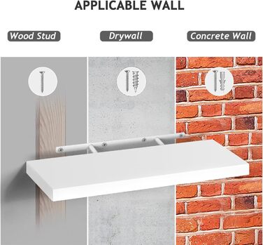 Набір білих настінних полиць-невимок (3 шт.) для ванної, спальні, вітальні та кухні — приховані полиці для декору та зберігання