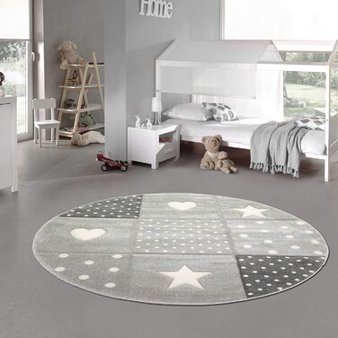 Килим-мрія для дитячої кімнати, ігровий килим і дитячий килим, дизайн у вигляді зірочок у формі серця, рожевий, білий, сірий розмір (120 см круглий, чорний, сірий)