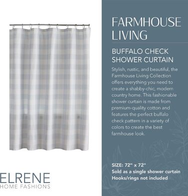 Штора для душу Elrene Home Fashions Farmhouse Buffalo Check, 72'x72', сірий/білий (синій/білий)