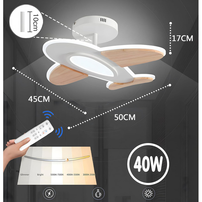 Світлодіодний стельовий світильник WayLuoung, з регулюванням яскравості 3000-6000K, пульт дистанційного керування, 40 Вт, дерево акрил, дитяча лампа