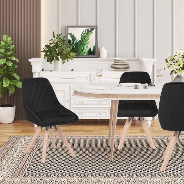 Набір обідніх стільців Woltu для вітальні, кухні, їдальні (8 шт.), з оксамитовим покриттям, букові ніжки, до 150 кг, чорний колір