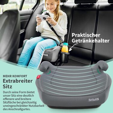 Та Isofix - Дитяче крісло 15-36 кг з підсклянником та накладкою на ремінь - Бустерне сидіння Ідеально підходить для дітей від 15 до 36 кг (Сірий)