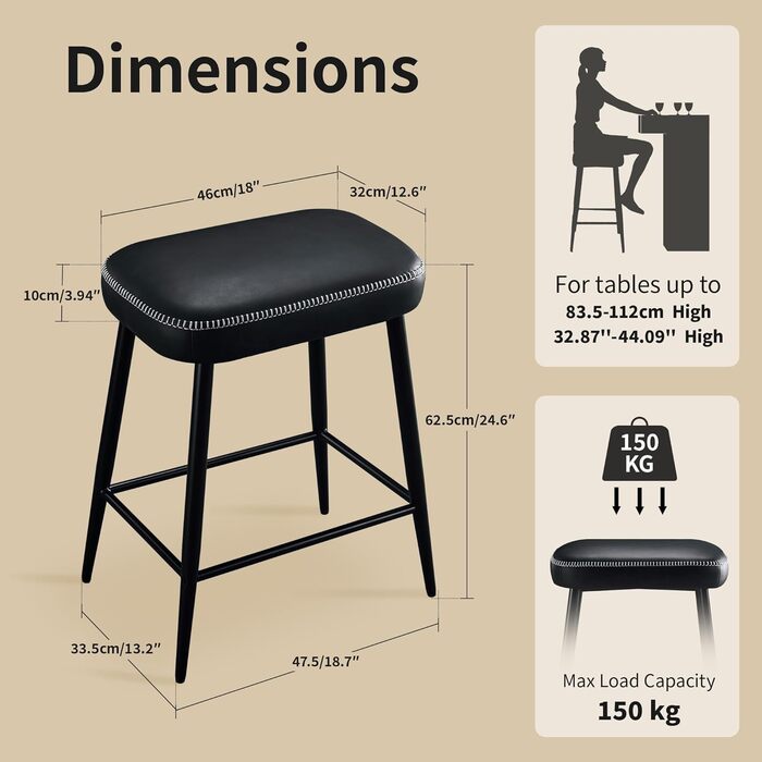 Набір з 2 барних стільців з мікрофібри, ретро стиль, з підніжкою, 62.5 см, без спинки, сірий (чорна шкіра)