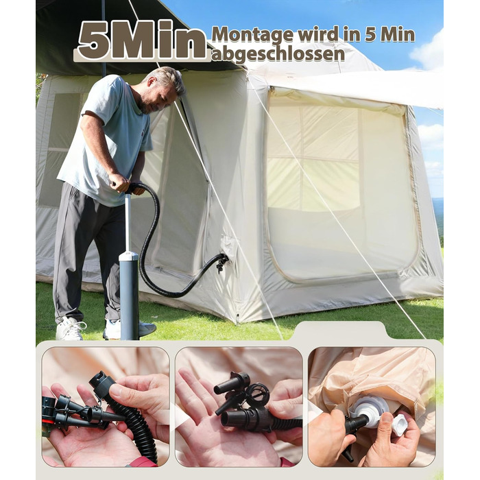 Надувний кемпінговий намет для 2-8 осіб 4 сезони Oxford, з повітряним насосом, швидке встановлення 270x270x200 см, з козирком