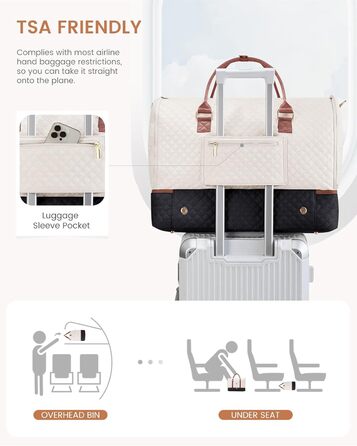 LOVEVOOK Перекидна дорожня сумка для жінок, 2-в-1, валіза, органайзер для взуття, водонепроникна, ручна, для подорожей (53L, чорний, бежевий, коричневий)