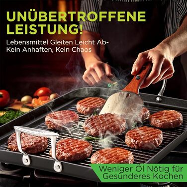 НутріШеф Гриль-плита 56 см – чавунна сковорода-гриль з антипригарним покриттям та жолобками для збору жиру, стійка до високих температур. Підходить для газового гриля, плити, BBQ та приготування їжі в приміщенні.