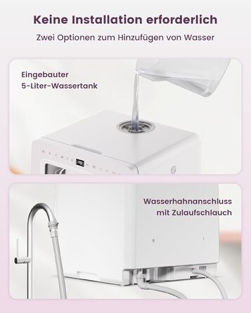 Посудомийна машина HAVA для столу з пом'якшувачем води та підвищеною енергоефективністю, 8 програм миття, блокування від дітей та відкладений старт, не потребує встановлення - ніжний лавандовий колір, TDJR09