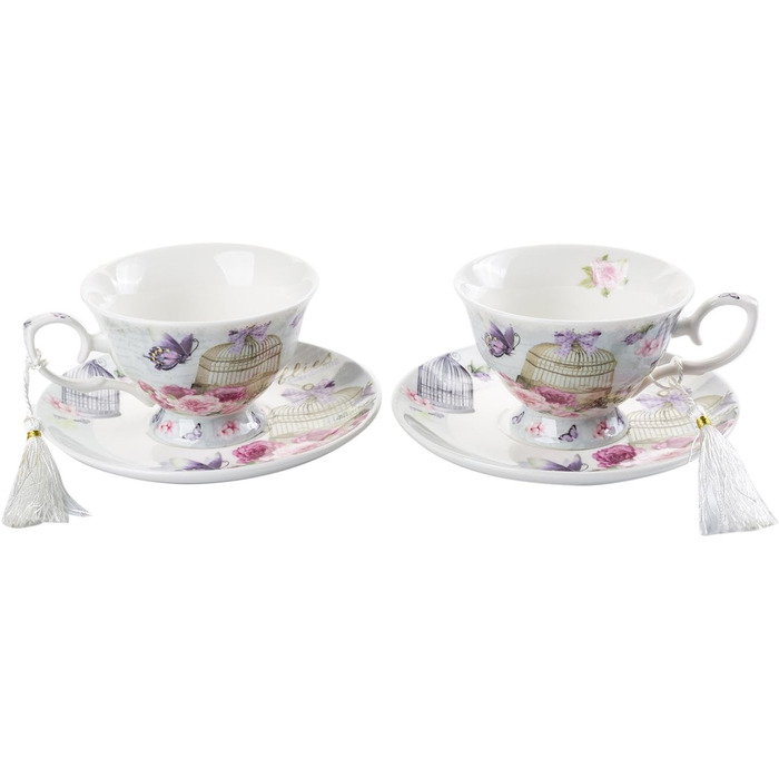 Набір чашок та блюдець London Boutique, Шabby Chic, вінтажний дизайн, порцеляна з квітковим візерунком, 2 набори в подарунковій коробці, кераміка (Lalic Summer Garden)