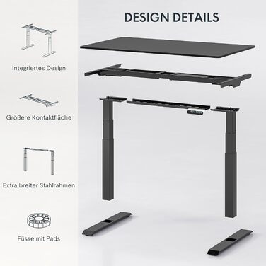 Регульований за висотою стіл FLEXISPOT E6 чорного кольору з електричним підйомником, 160 кг, USB, LED-дисплей