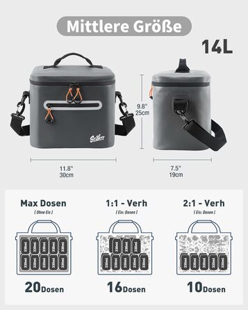 Термосумка-холодильник 14л ізольована водонепроникна темно-сіра для кемпінгу, пікніка, пляжу та грилю