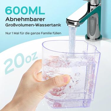 COSLUS Електрична іригатор для порожнини рота з 2 режимами та 12 рівнями тиску – 600 мл резервуар для води. Підходить для сімей, ентузіастів орального здоров'я та пацієнтів з ортодонтичними конструкціями. 5 насадок, чорно-білий колір.