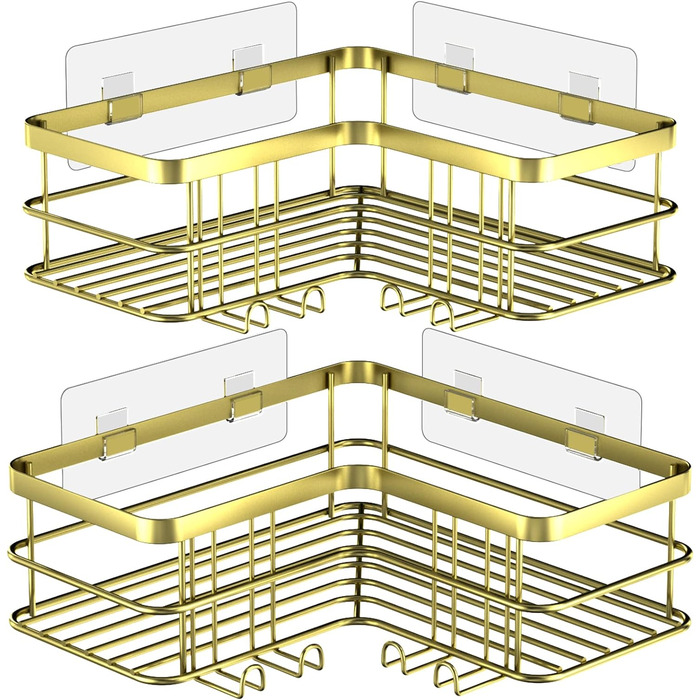 Душова полиця Yazoni без свердління, 2 шт. и - кутова душова полиця з гачком, нержавіюча сталь, золото