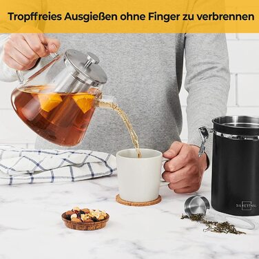 Чайник SILVERTHAL з ситовою вставкою-скляний-1,5-літровий-повний чайний ароматизатор з довгим ситечком-Чайник також для чаю з льодом