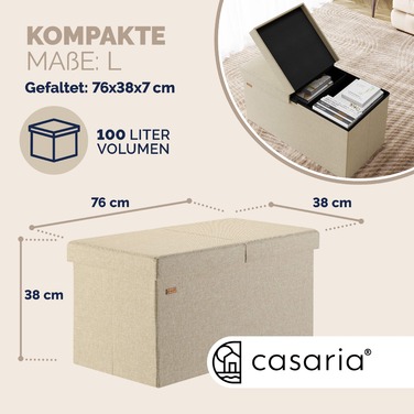 Лавка з ящиком для зберігання, бежевого кольору, 76x38x38 см