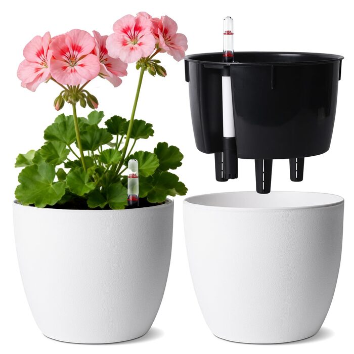 Автоматичний горщик для квітів з індикатором рівня води, 2 шт. - ідеальний вибір для зайнятих людей та початківців, підходить для монстери та розмарину, для дому та саду (білий, 17,5 см)
