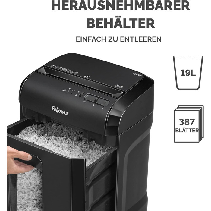 Шредер Fellowes Microcut P5: знищення 2000+ частинок/A4, 10 аркушів, 19л контейнер, безпечний, чорний