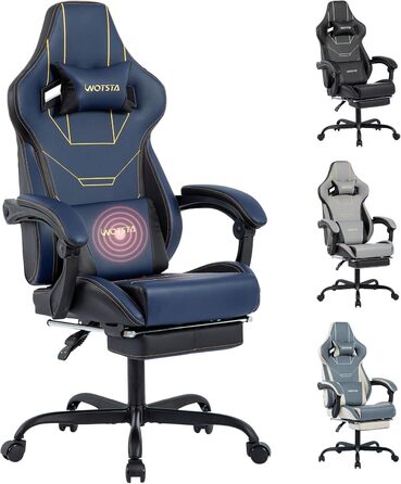 Ігровий крісло WOTSTA Ergonomiczne з підніжкою: регульоване, з підтримкою попереку (синій)
