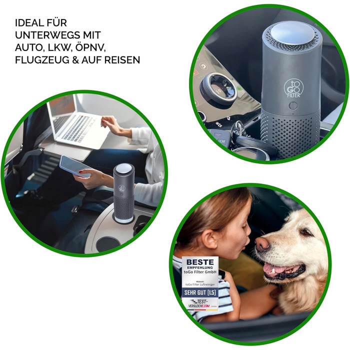 Портативний очисник повітря toGo Filter з акумулятором, компактний, для подорожей, авто, офісу. HEPA 13 фільтр, активне вугілля, для алергіків та астматиків, 15㎡