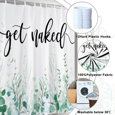 Шторка для душу 180x220 см, антигрибкова, з тропічним дизайном (зелені пальмові листя, евкаліпт, гриби), водонепроникна, з поліестеру, придатна для прання, для ванної кімнати, з 12 гачками