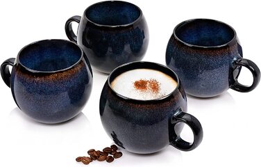 Набір кавових чашок Sänger Tokio 8 шт., чашки для капучино 4 шт., набір чашок з блюдцями, 80 мл, кераміка, блакитно-чорний колір з коричневими акцентами, PREMIUM COLLECTION