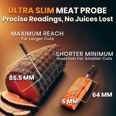MeatStick V: Бездротовий термометр для м'яса з WiFi та Bluetooth, 650°C, для гриля, копчення, Sous Vide, BBQ, фритюрниці, духовки, smoker